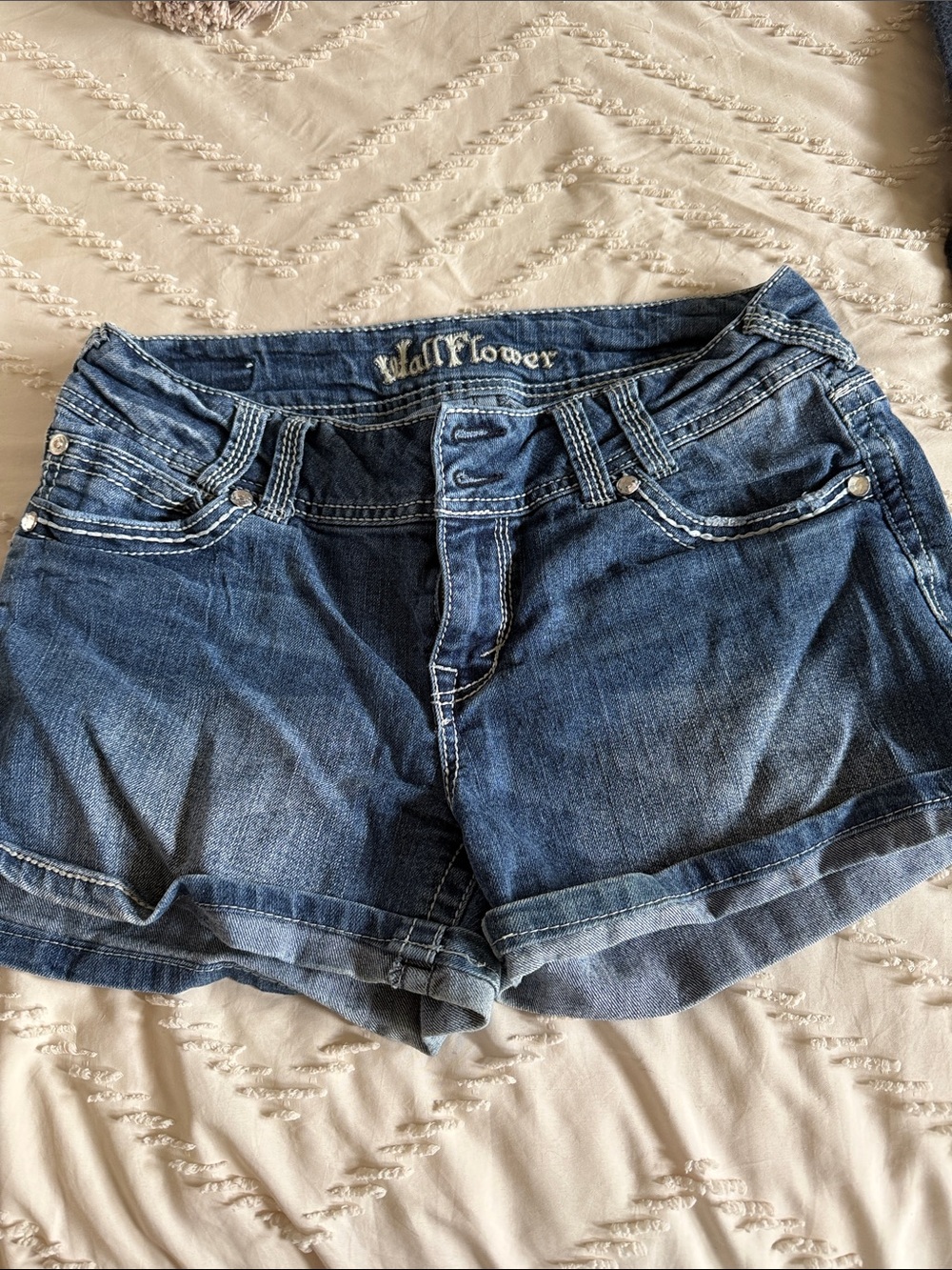 WallFlower Medium Dark Blue Rolled-Hem Denim Shorts